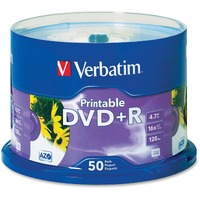 Verbatim DVD Recordable Media - DVD+R - 16x - 4.70 GB - 50 Pack Spindle - 120mm - Printable - 2 Hour Maximum Recording Time