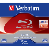 Verbatim 43615 Blu-ray Rewritable Media - BD-RE - 2x - 25 GB - 5 Pack Jewel Case - 120mm - 2 Hour Maximum Recording Time