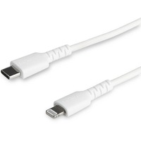 StarTech.com 3 foot/1m Durable White USB-C to Lightning Cable, Rugged Heavy Duty Charging/Sync Cable for Apple iPhone/iPad MFi Certified - First End: