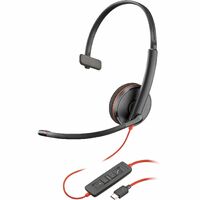 Poly Blackwire 3210 Wired On-ear Mono Headset - Black - Monaural - Ear-cup - 32 Ohm - 158.5 cm Cable - Omni-directional Microphone - Noise Canceling