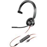 Poly Blackwire 3315 Wired On-ear Mono Headset - Black - Monaural - Ear-cup - 32 Ohm - 213.4 cm Cable - Omni-directional Microphone - USB Type C,