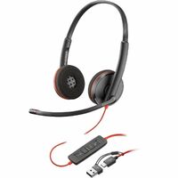 Poly Blackwire 3220 Wired On-ear Stereo Headset - Black - Binaural - Ear-cup - 32 Ohm - 158.5 cm Cable - Omni-directional Microphone - Noise - USB C,