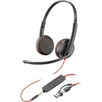 Poly Blackwire 3225 Wired On-ear Stereo Headset - Black - Binaural - Ear-cup - 32 Ohm - 225.6 cm Cable - Omni-directional, Noise Cancelling - USB C,