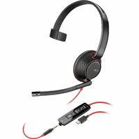 Poly Blackwire 5210 Wired On-ear Mono Headset - Black - Microsoft Teams Certification - Monaural - Ear-cup - 32 Ohm - 216.4 cm Cable - Noise - Noise