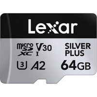 Micro SD Card Lexar 64GB Silver Plus UHS-I A2 U3 V30 Class 10 4K UHD Memory