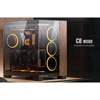 Antec C8 Wood E-ATX, ATX, Seamless Edge View Front and Side, USB-C, 4mm Tempered Glass, 360mm liquid cooler top, bottom, side. 2x USB 3.0 Black Case.