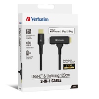 Verbatim 2-in-1 Cable Type C to C & Lightning Kevlar Slide 120cm -BLK