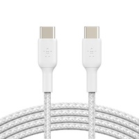 Belkin BoostCharge Braided USB-C to USB-C Cable (1m/3.3ft) -White(CAB004bt1MWH),60W Fast Charge,480Mbps,10,000+ bends tested,Double-Braided Nylon, 2YR