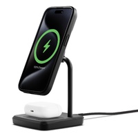 Cygnett ChargeBase 2-in-1 Magnetic Wireless Charger - Black (CY4653PPWIR), 20W Max(15W+5W Airpods),20W Wall Charger, 1.5M USB-C Cable, Attachment Ring