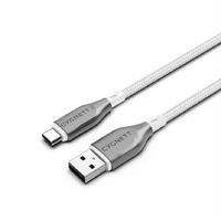 Cygnett Armoured USB-C to USB-A (2.0) Cable (1M) - White (CY4682PCUSA), 3A/60W, Braided, 480Mbps Transfer, Fast Charge,Best for Laptop,5 Yr. WTY.