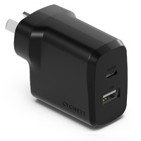 Cygnett PowerPlus 32W Dual Port (20W USB-C + 12W USB-A) PD Fast Wall Charger - Black (CY4773PDWCH),Palm-Size,Portable,Travel-Ready, Charge 2x Devices