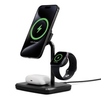 Cygnett ChargeBase Qi2 3-in-1 Magnetic 15W Wireless Charger - Black (CY5069BUNCP), 1.2M USB-C Cable, 5W Watch Charger, Slim & Stylish,180° Swivel Head