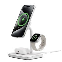 Cygnett ChargeBase Qi2 3-in-1 Magnetic 15W Wireless Charger - White (CY5070BUNCP), 1.2M USB-C Cable, 5W Watch Charger, Slim & Stylish,180° Swivel Head