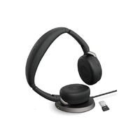 Jabra Evolve2 65 Flex MS Stereo Bluetooth Headset, Link380a USB-A Dongle & Wireless Charging Stand Included, Foldable Design, 2Y