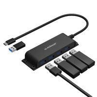 mbeat Mountable 4-Port USB-A & USB-C Adapter Hub - 60cm Data Cable USB 3.0 2.0 High-Speed Data Port Expansion Save Space Mounting Solution