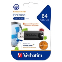 Verbatim 64GB Antibacterial Pinstripe USB 3.0 Drive (with Microban®) Black