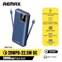 Power Bank REMAX RPP-513 20000mAh SUJI SERIES PD 20W+QC 22.5W Fast Charging Blue