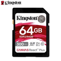 SD Memory Card Kingston 64GB V90 UHS-II Canvas React Plus SD 8K/3D/VR Cameras